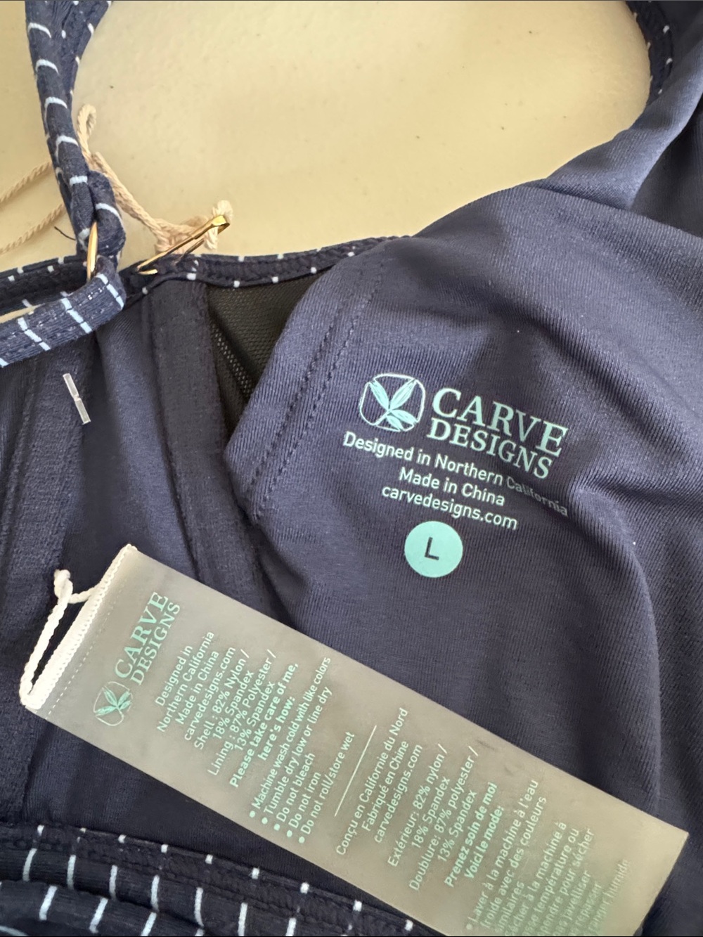 Carve Designs Navy Pinstripe Swim Top - Picture 4 of 4